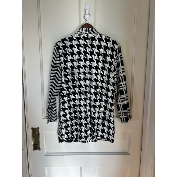 Vintage Express Artsy Blazer Womens Size Medium Black White Bold Mixed Print USA - Picture 2 of 9